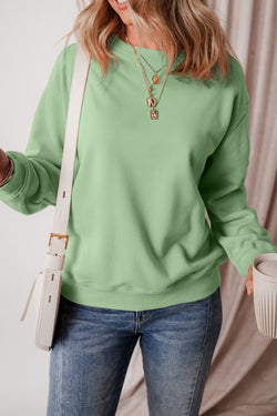 Solid Smoke Green Fleece Lined Drop Shoulder Terry Sweatshirt