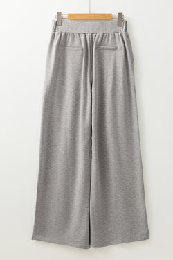 Pantalon décontracté en tricot taille haute à jambe large et couture centrale gris moyen