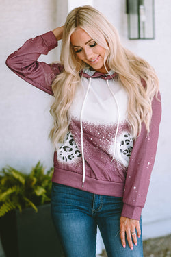 Tie Dye Leopard Print Hoodie with Kangaroo Pocket