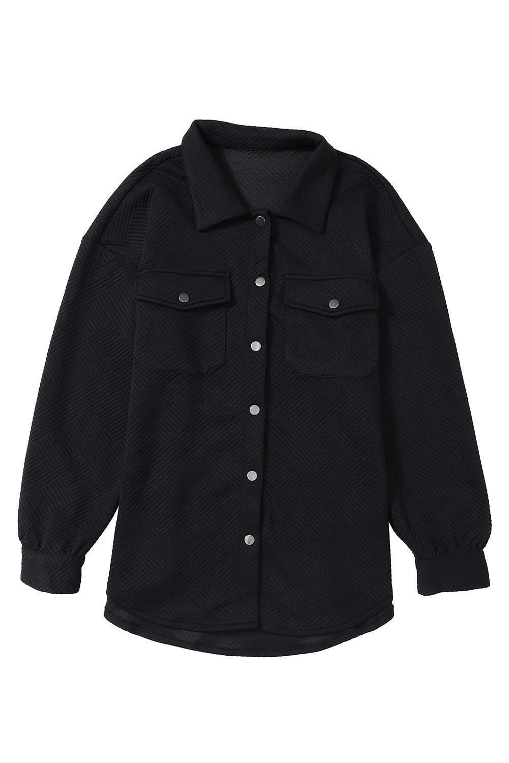 Black Solid Textured Flap Pocket Bocketed Chacket