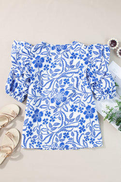 Blusa azul oscuro con estampado floral *