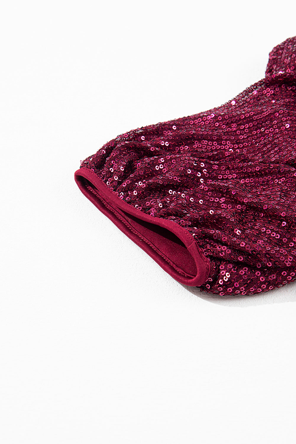 Burgund glitzernde Pailletten Kurzblasenbluse