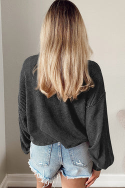 Long -sleeved casual high -sleeved top with black cord