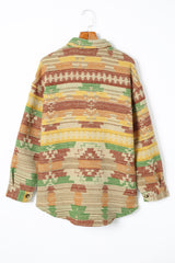 Veste-chemise jaune à imprimé aztèque western et poches à rabat
