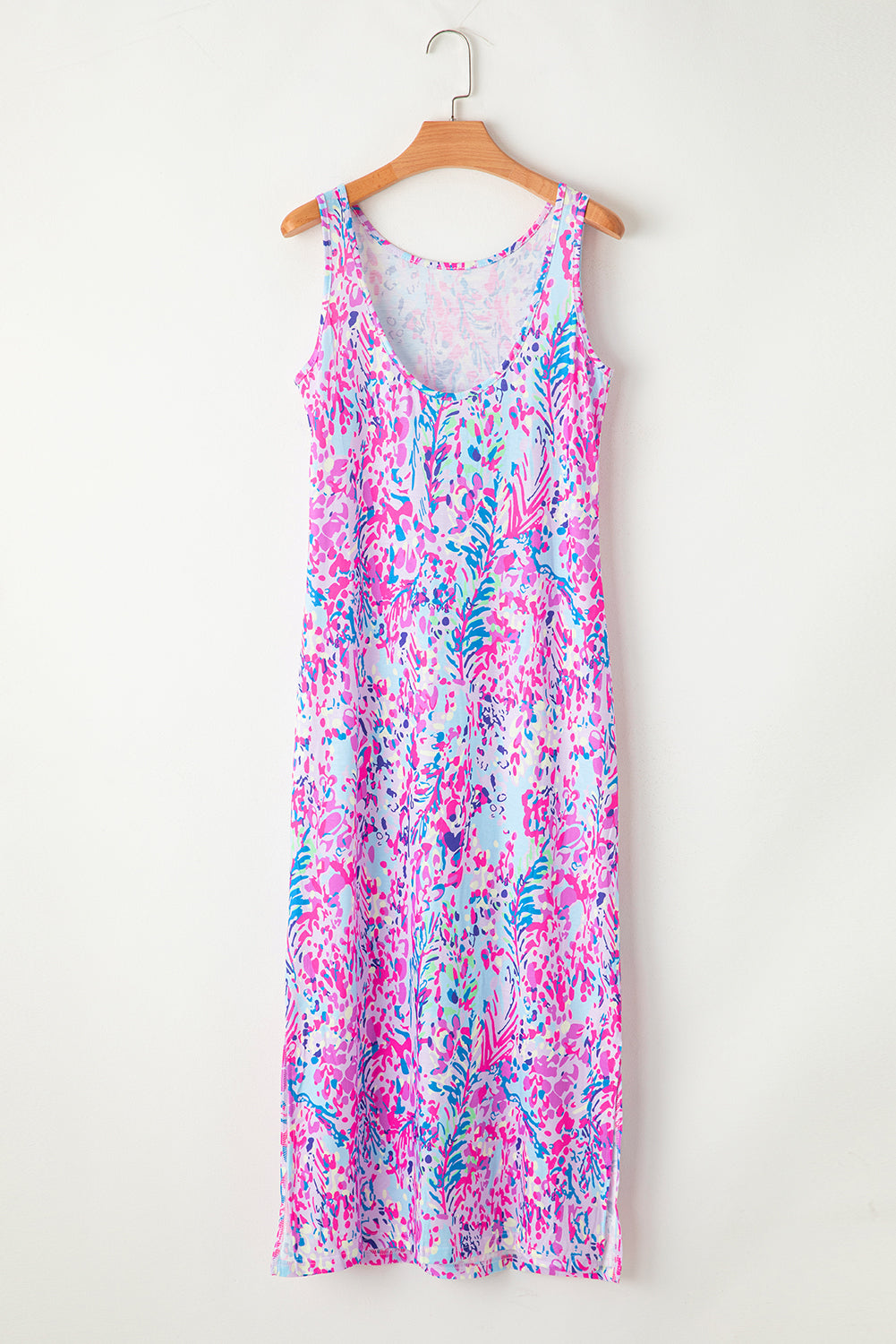 Robe maxi sans manches à imprimé floral abstrait violet