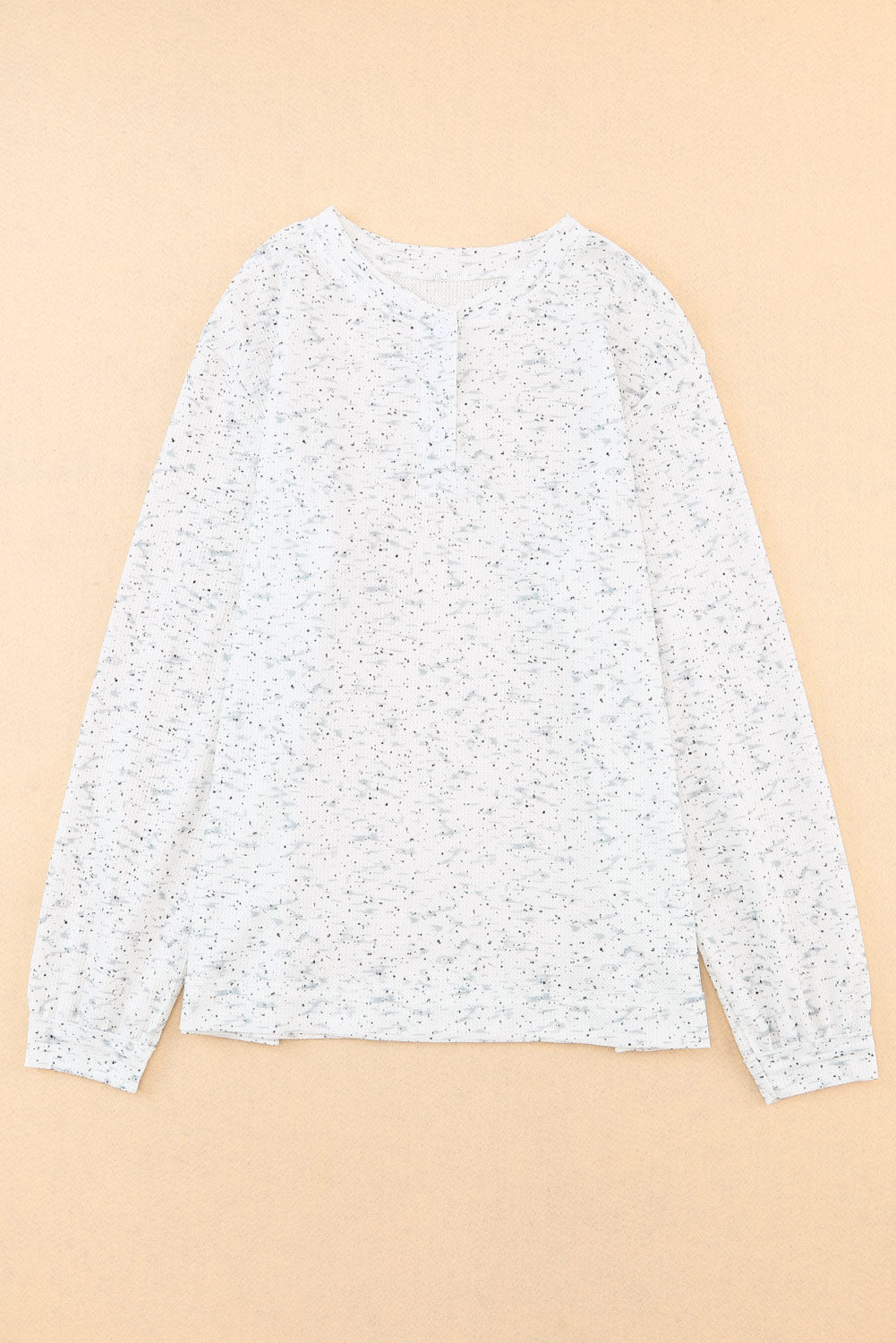 Heather Grey Ribbed Knit Long Sleeve Henley Top