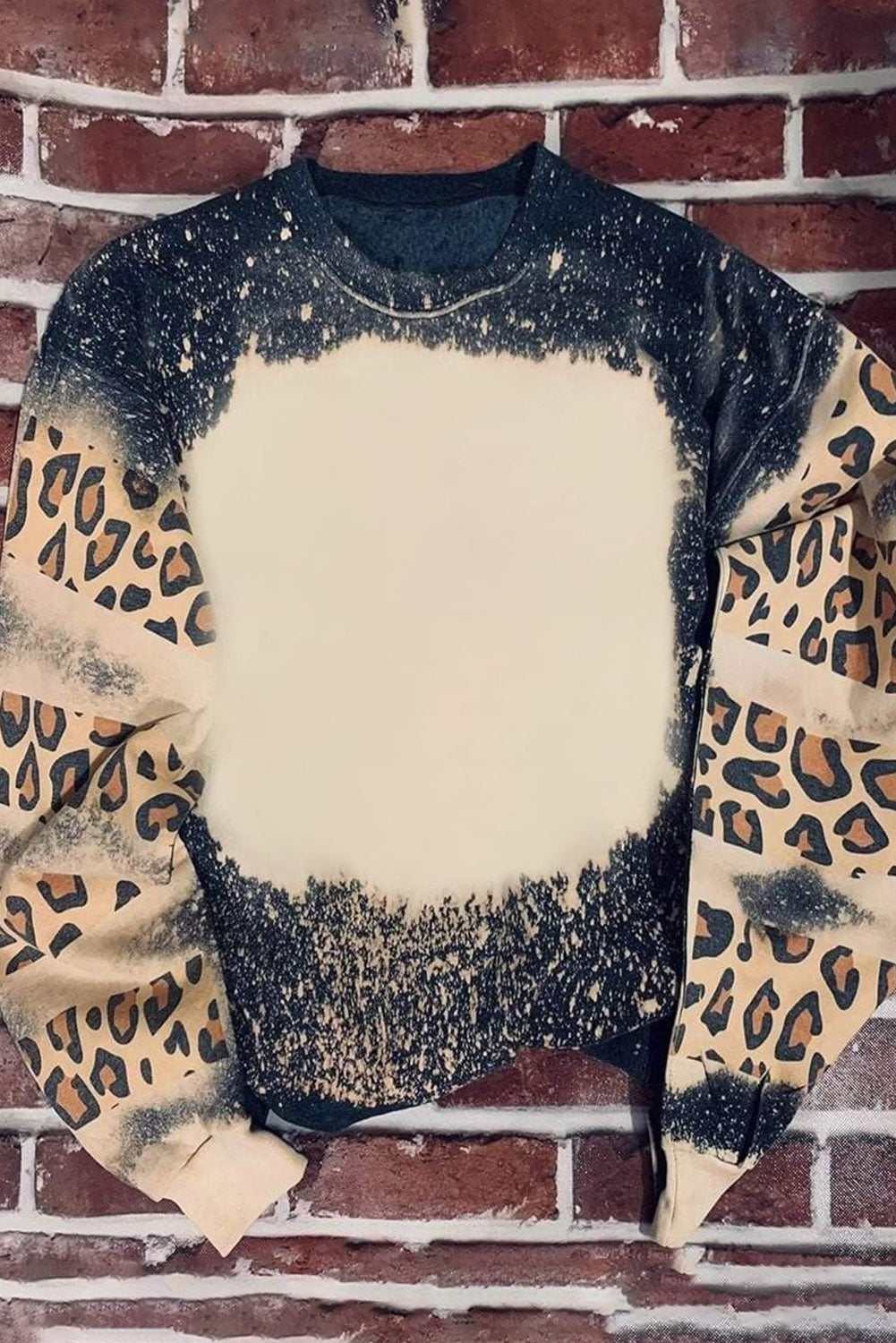 Sweat-shirt noir à épaules tombantes et imprimé léopard tie-dye