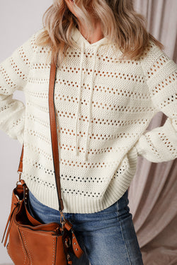 White hooding sweater in ruglan stitching knitted knit