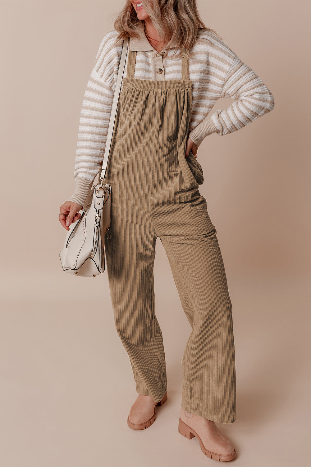 Gris Morn - Loose Corduroy Overalls with Solid Pockets