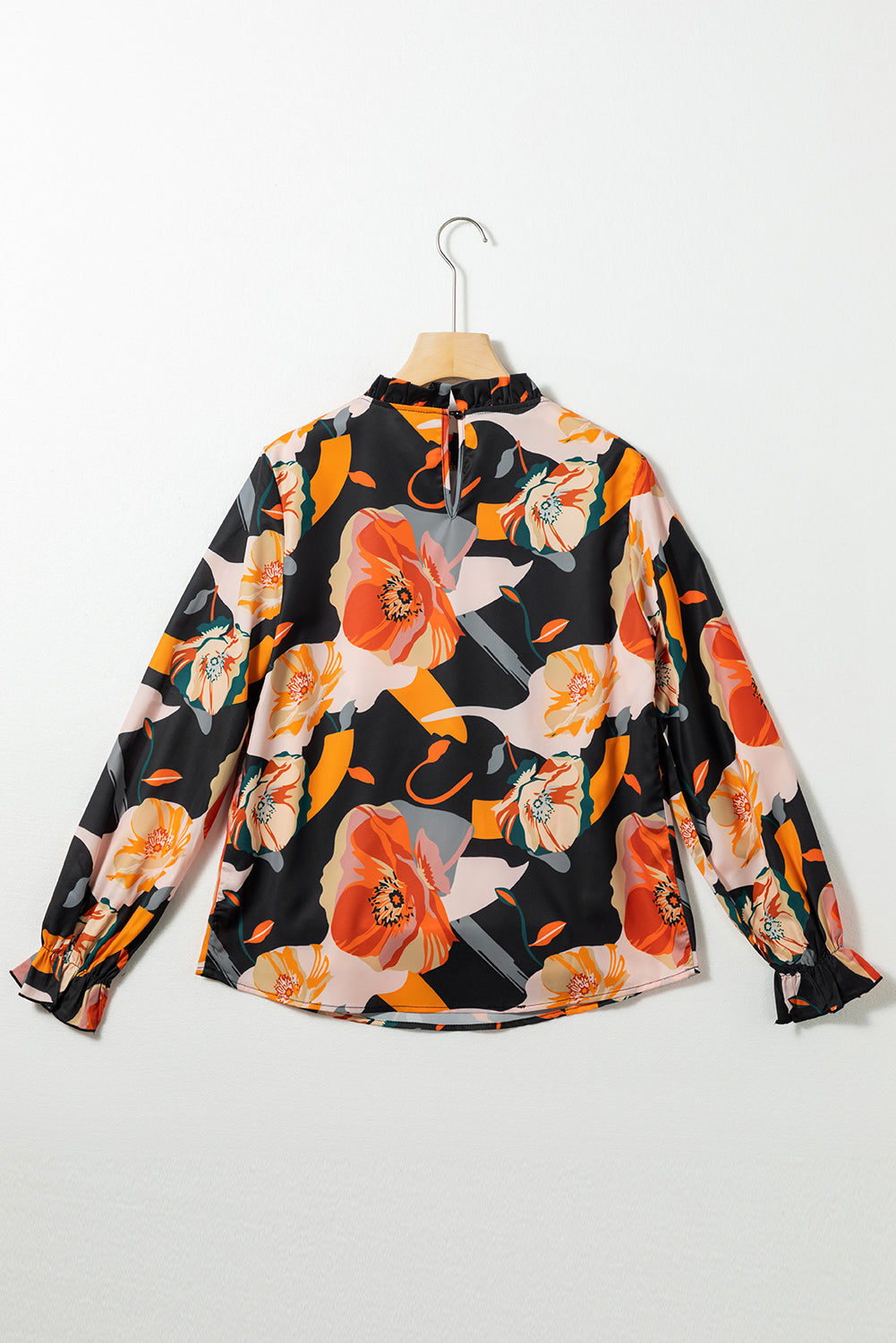 Blouse de cou de cou à imprimé floral noir