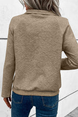 Pale Khaki Textured Knit Button-Down Sweatshirt with Kangaroo Pocket