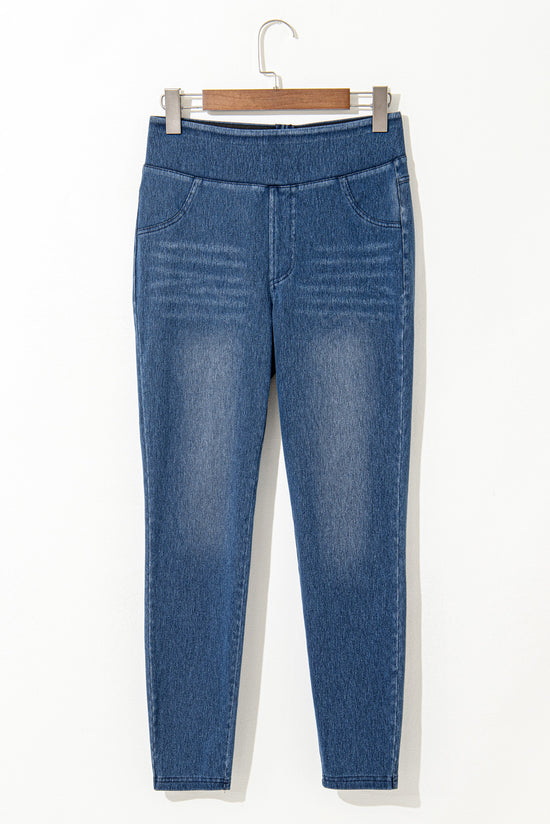 Jegging bleu marine taille élastique, longueur cheville, taille moyenne, avec poches