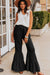 Black textured high waisted ruffle bell bottom pants