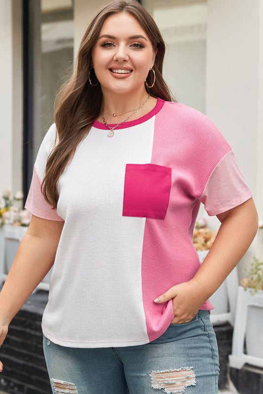 Camiseta de talla de talla de color Peach Blossom Colorblock