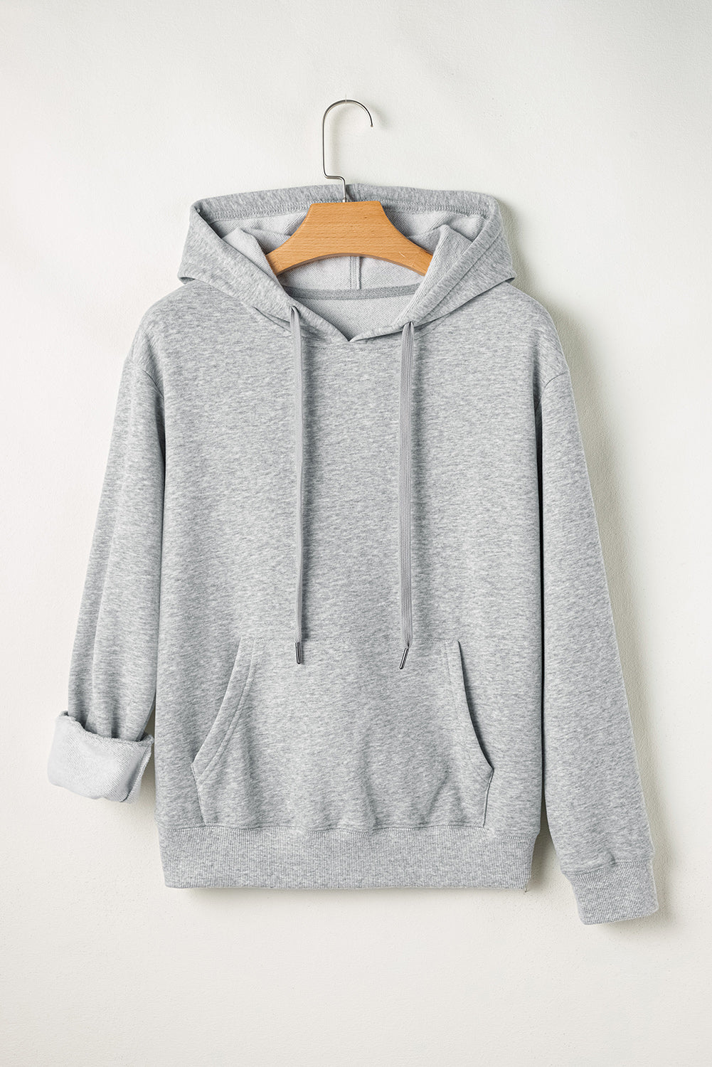 Sweat à capuche à cordon de serrage doublé en polaire de couleur unie gris clair avec poche