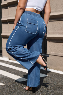 Pantalon ample grande taille en jean *