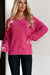 Rose Red Textured Long Sleeve V-Neck Top