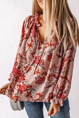 Blouse imprimée rose fendue à col en V-A WOMAN WE LOVE