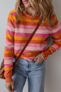 Orange round neck sweater with ribbed edges *