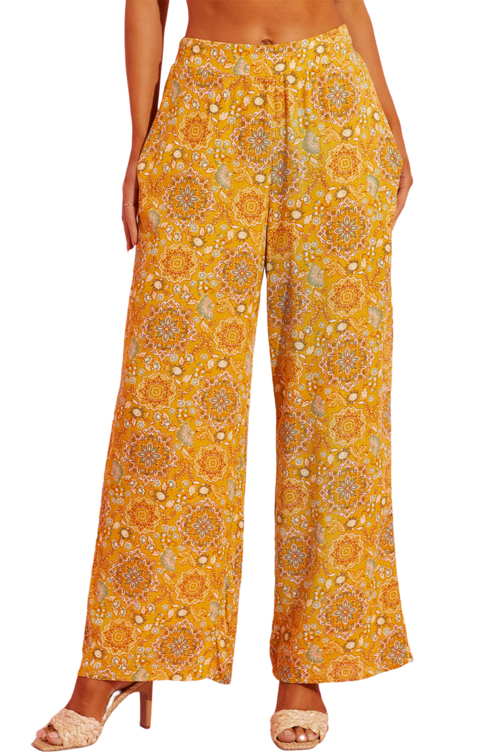 Pantalones de piernas anchas con estampado floral bohemio bohemio