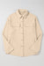 Apricot Solid Color Corduroy Button Down Long Sleeve Jacket