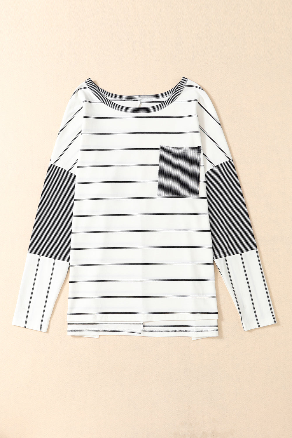 Stripe Patchwork hohe, niedrige Seitenschlitze Langschläuche Top