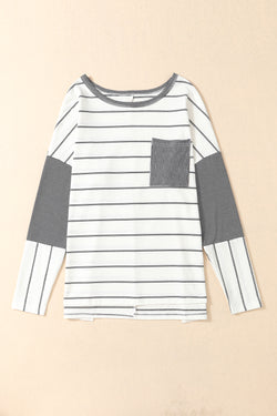 Long sleeve high with stripes and patchwork, top, side slits