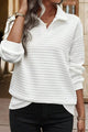 White long sleeve top with sporty collar and quilted texture