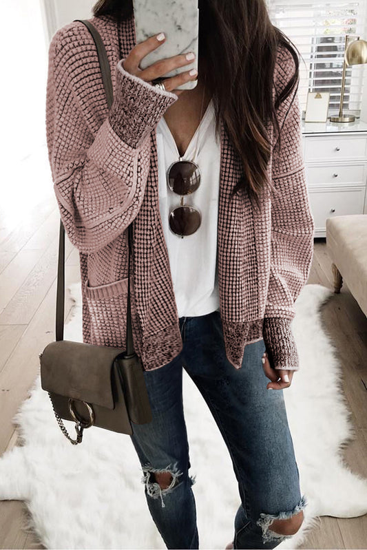 Cardigan di colletti oversize per waffle rosa.