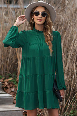 Green dress with ruffles and puffy sleeves *