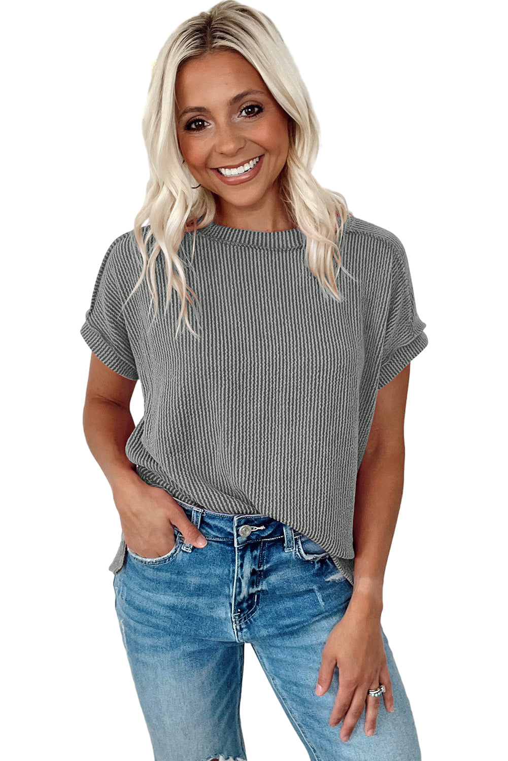 Medium gray t-shirt in textured knit *