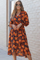 Orange floral print wrap dress with belt