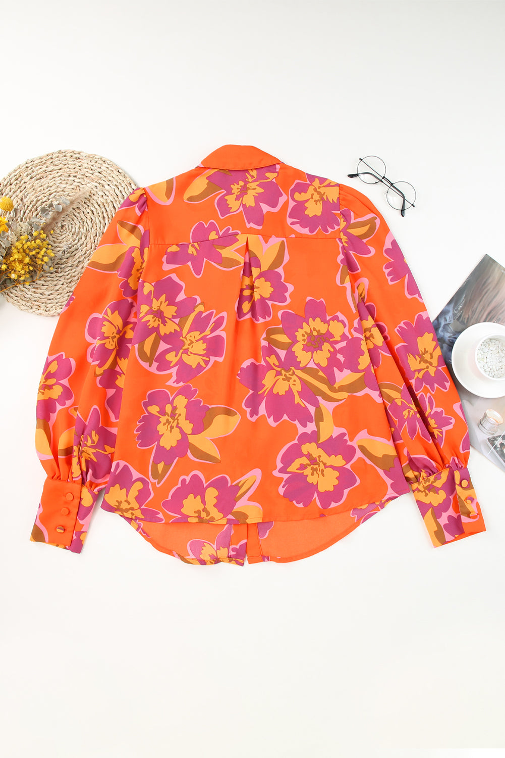 Chemise orange à manches lanternes et imprimé floral-A WOMAN WE LOVE