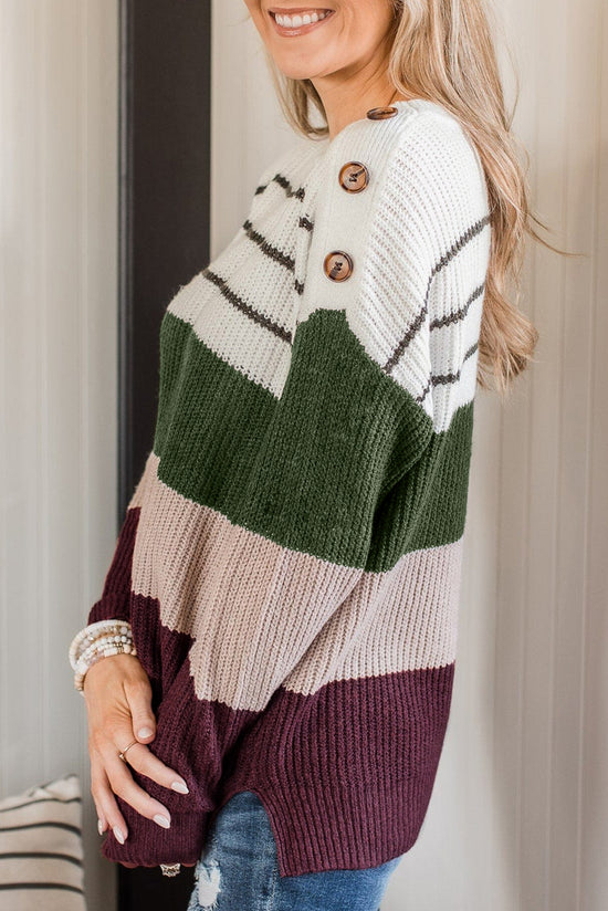 Striking and buttoned Sweater Pull Green Color Block