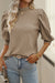 High textured vintage with puffy sleeves and Simply Taupe upright collar