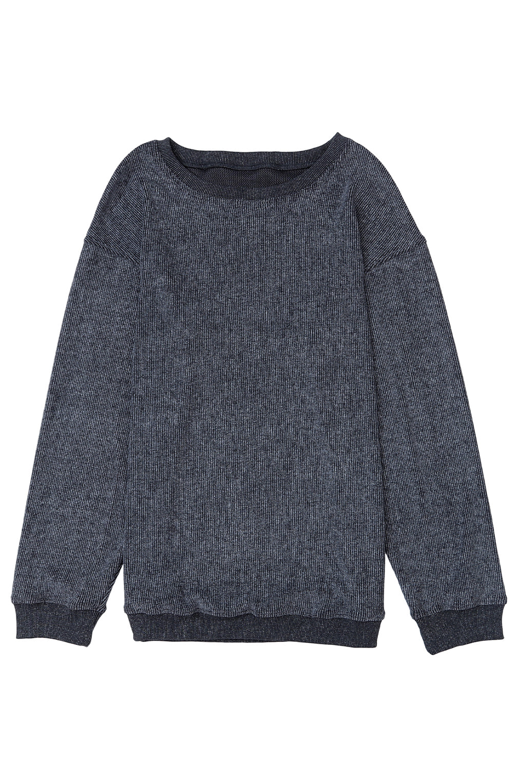 Sudadera de metra de cuello redondo de punto acanalado gris sólido