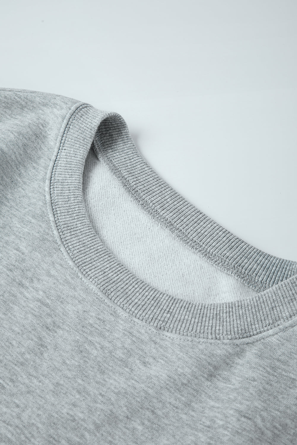 Light Grey Solid Loose Crew Neck Fleece Sweatshirt