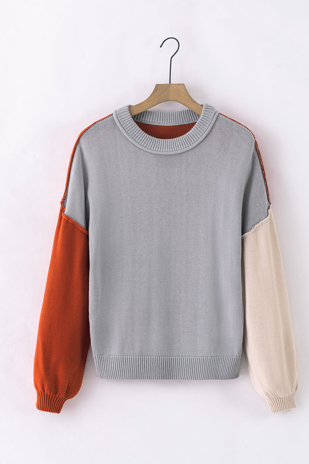 Gris Colorblock Bishop Sweve Ribbed Trim Pull