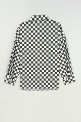 Chemise décontractée ample imprimée à damier à épaules tombantes verte-A WOMAN WE LOVE