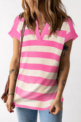 Top de cola corta y V -collar con rayas rosas
