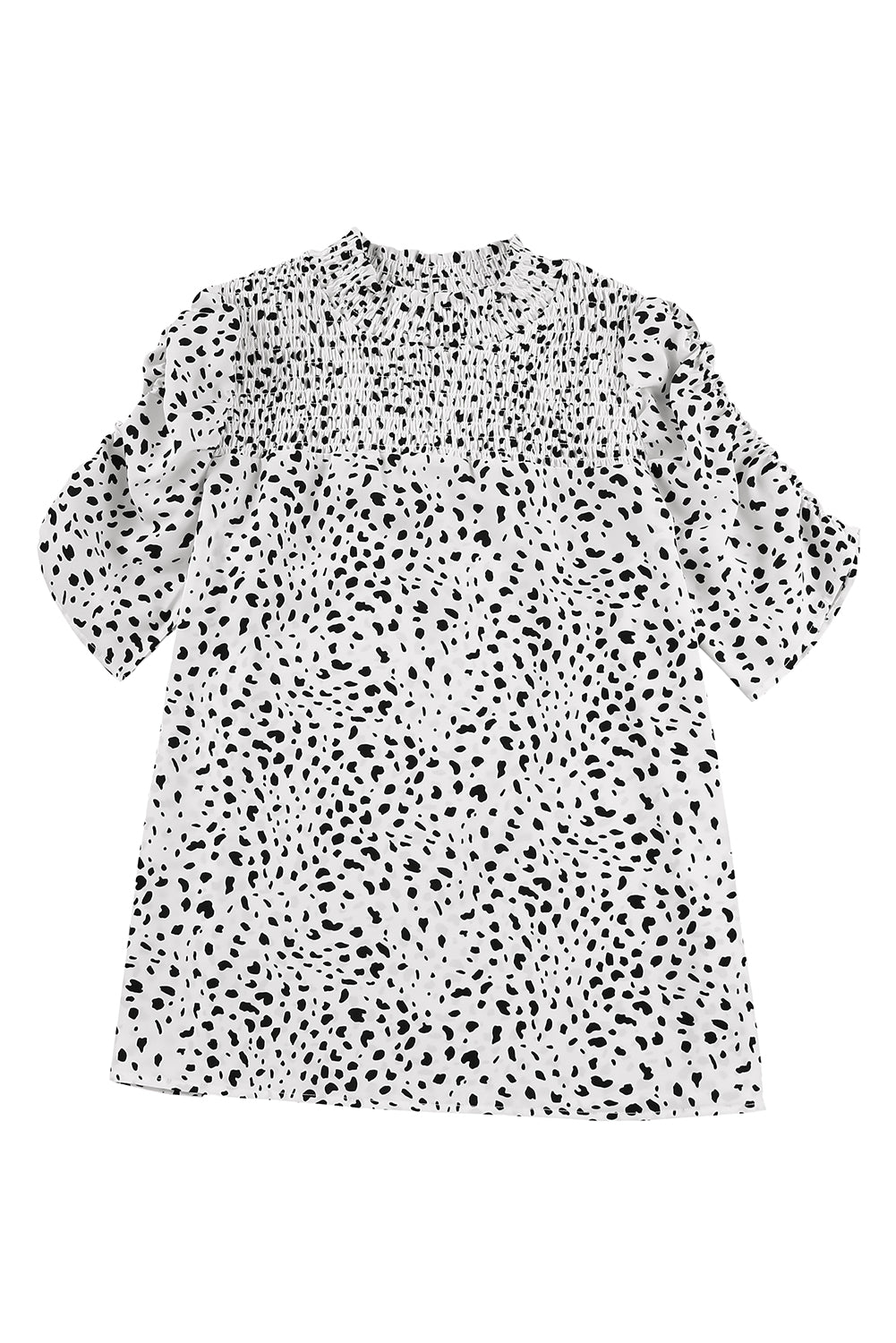 Leopard Smocking Detail Blase Bluse