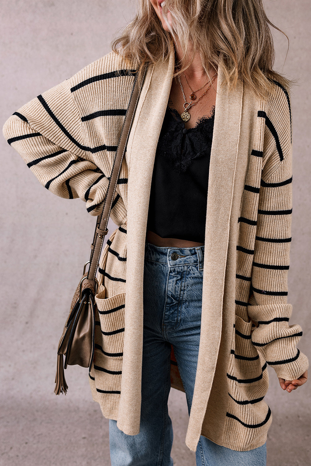 Cardigan ouvert à rayures noires *-A WOMAN WE LOVE
