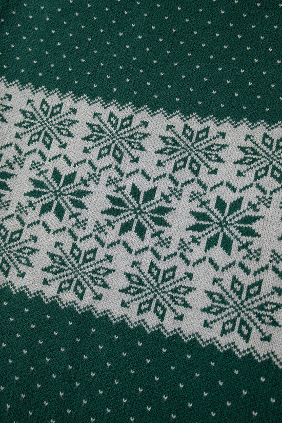 Pull de Noël vert à motif de flocon de neige et épaules tombantes, grande taille