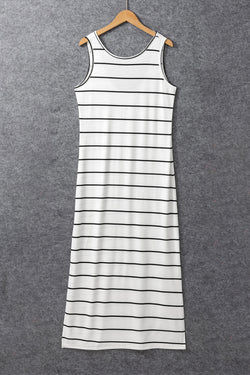 Long dress without sleeve with white striped and back open with slits