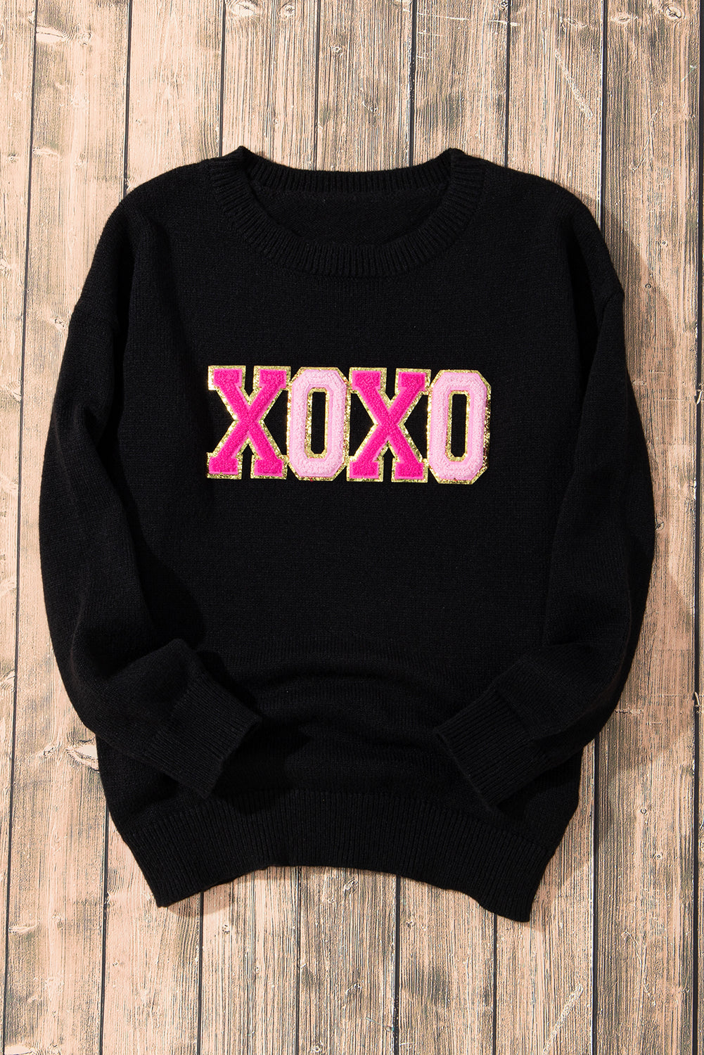 Black xoxo paillette imprimé coul rond pull décontracté