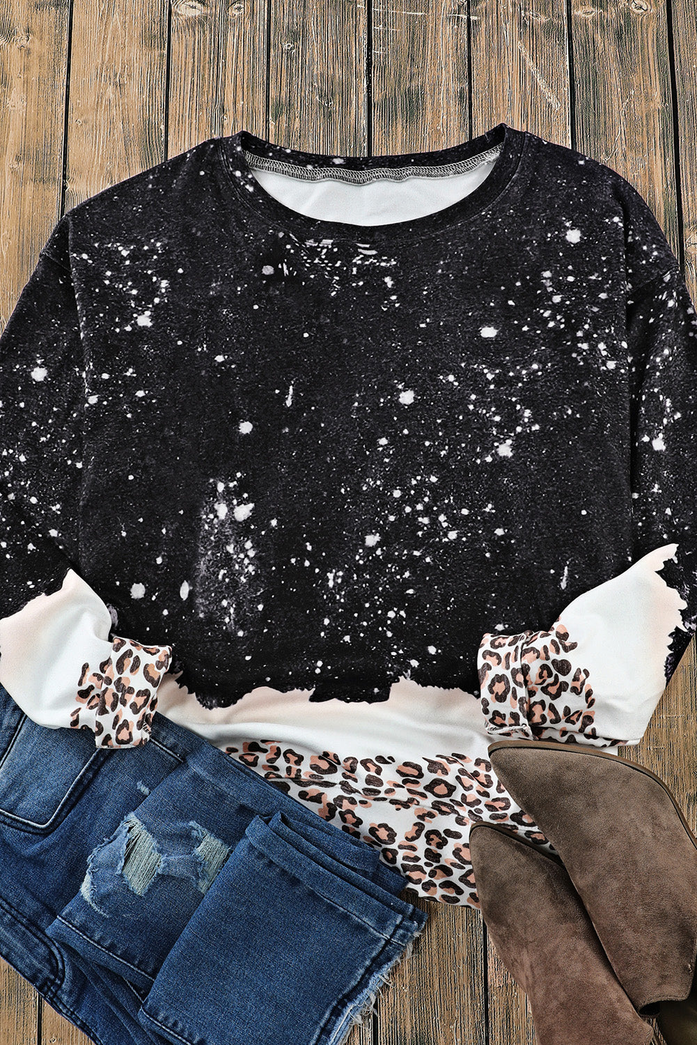 Spaccatura pullover sbiancata leopardata nera