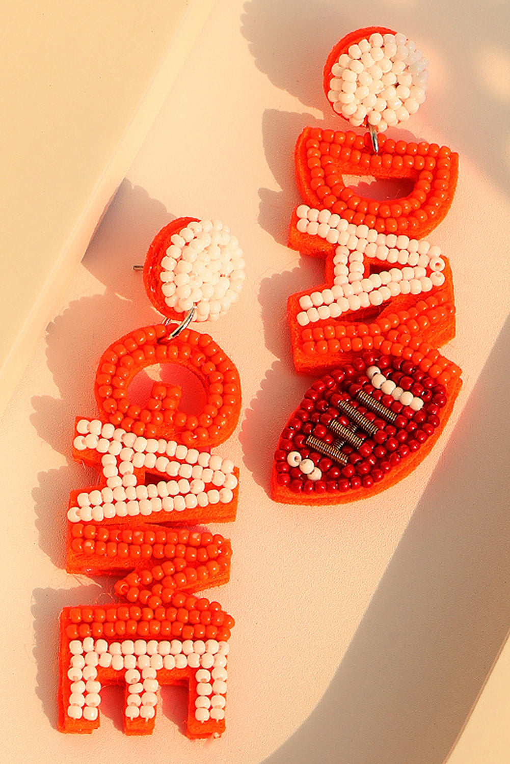 Boucles d'oreilles pendantes en perles de riz Rugby GAME DAY orange