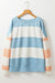 Light Blue Color Block Striped Drop Shoulder Long Sleeve Top