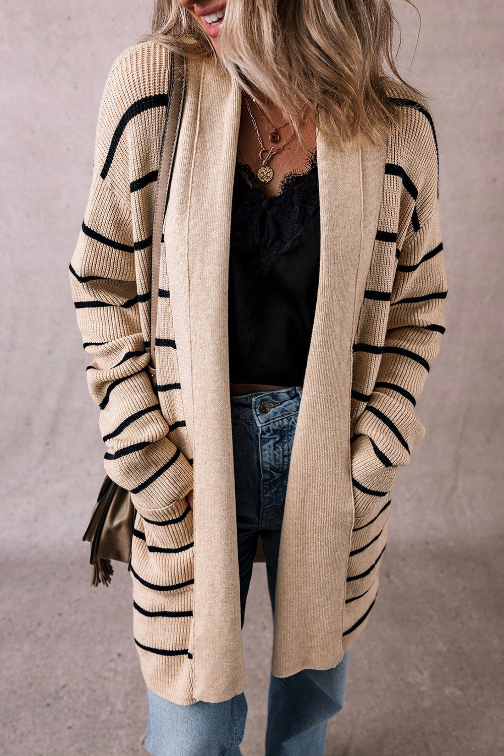 Cardigan ouvert à rayures noires *-A WOMAN WE LOVE
