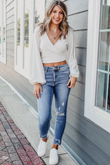 Jean Skinny Effiloche Light blue with ankle